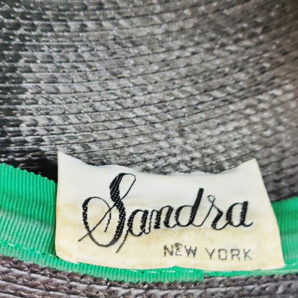 Vintage Straw Hat • by Sandra New York • Black w/ White • 50s/60s - Picture 7 of 8